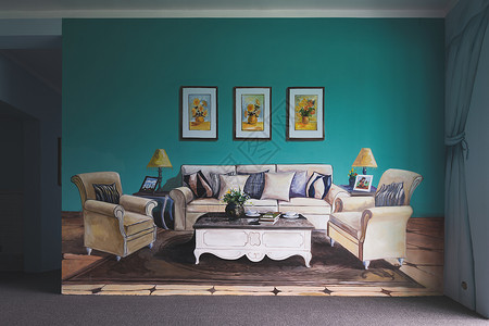 手绘家具沙发3d彩绘样板间背景