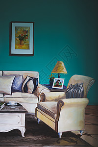 手绘家具沙发3d彩绘样板间背景