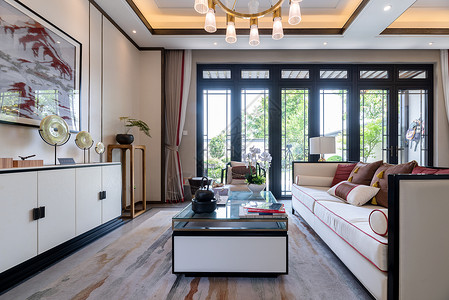 新中式别墅样板间客厅设计高清图片素材
