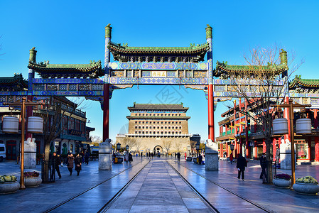 蓝天下的北京正阳门箭楼背景
