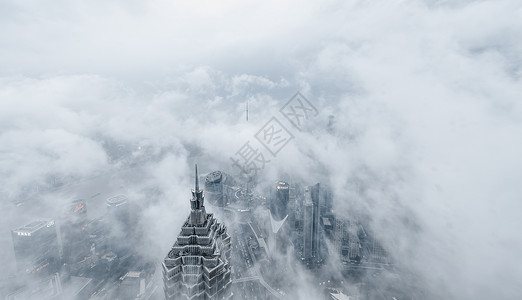 云雾中的上海城市建筑高清图片素材