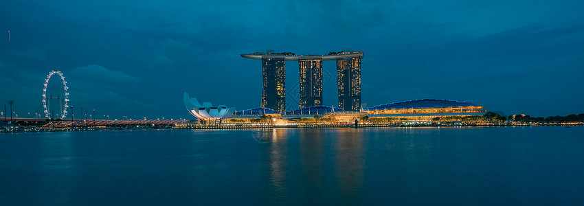 新加坡金沙湾夜景全景建筑高清图片素材