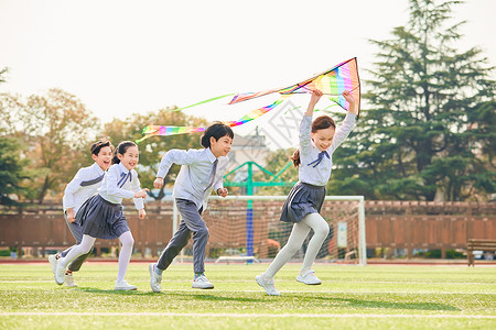 玩耍孩子小学生放风筝背景