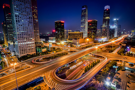 北京城市夜景北京国贸立交桥背景