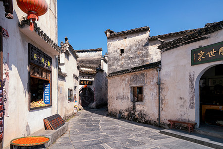 古村旅游婺源西递古村落小巷街道背景