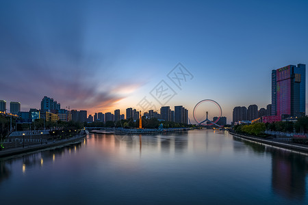 天津美丽夜景美丽晚霞天津之眼背景