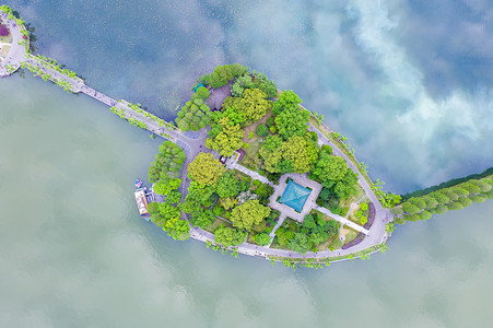 岛屿俯视俯瞰武汉湖心亭湖上的岛屿背景
