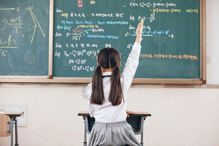 高等数学小学生课堂举手背影背景