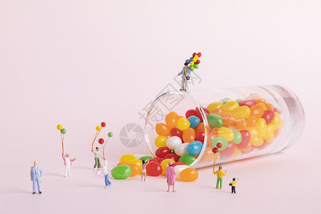 彩色糖果六一儿童节创意小人背景