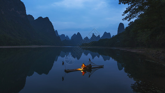 漓江渔火小桥流水兴坪高清图片