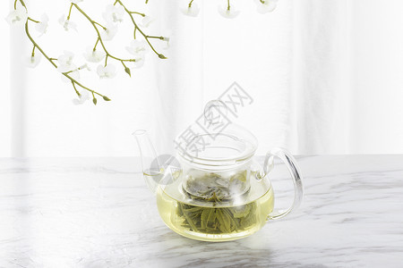 绿茶与玻璃茶壶高清图片
