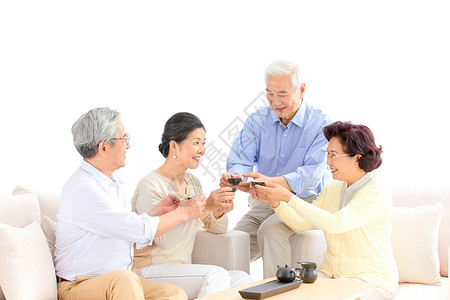老年人一起喝茶聊天图片素材