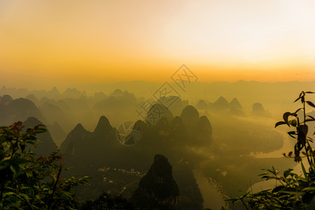 桂林山水甲天下日出高清图片素材