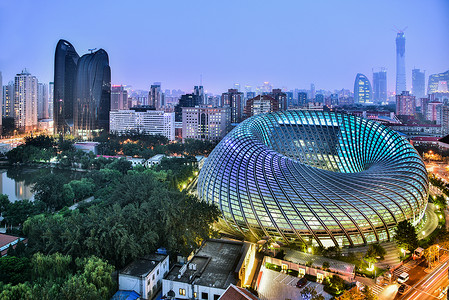 传媒科技北京凤凰传媒中心夜晚全景背景