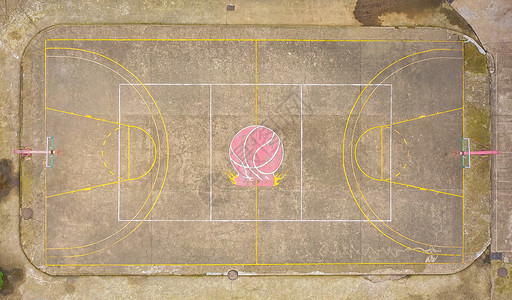 俯瞰乡村中学简易篮球场校园高清图片素材