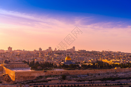 远眺耶路撒冷城黄昏高清图片素材