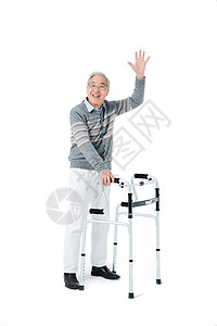 老年人挥手模特助步器高清图片