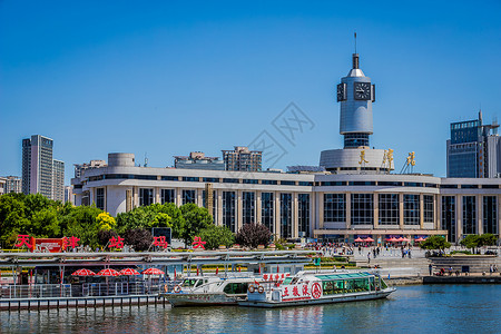 海河游船天津火车站风景背景