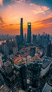 日落火烧云下的上海商务宣传高清图片素材