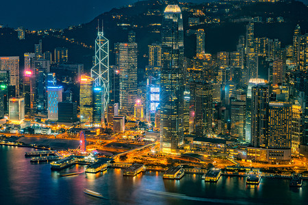 维多利亚港的夜景香港夜景背景