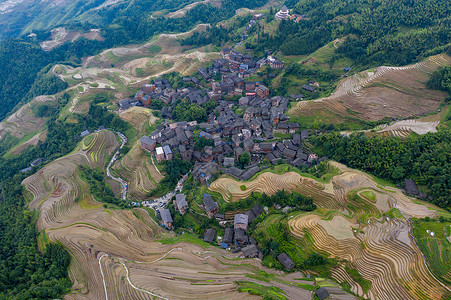 小窗口桂林平安寨梯田航拍背景