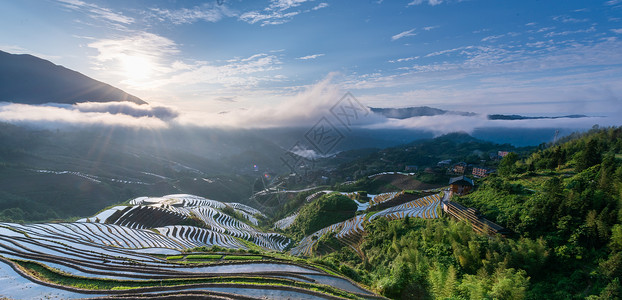 太阳晴天龙脊梯田日出背景