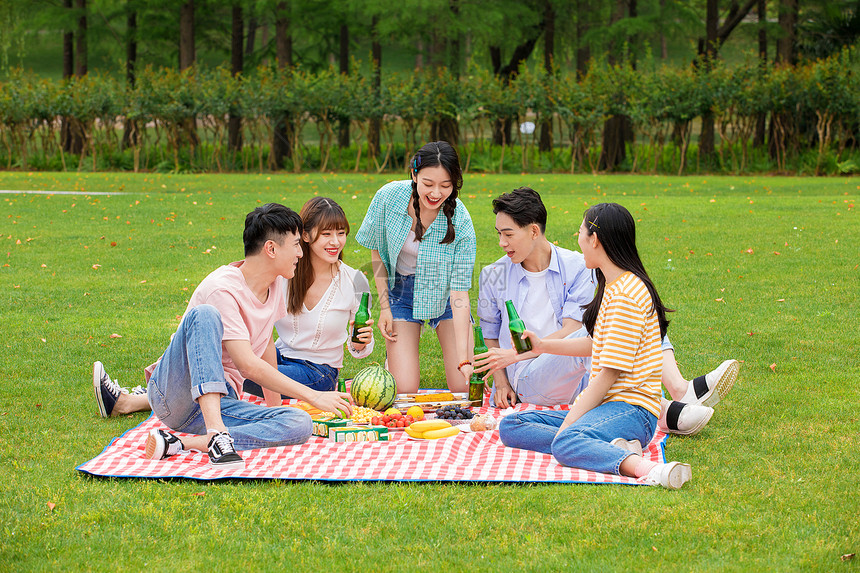 青年朋友聚会野餐图片