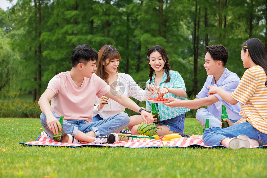 青年朋友聚会野餐图片