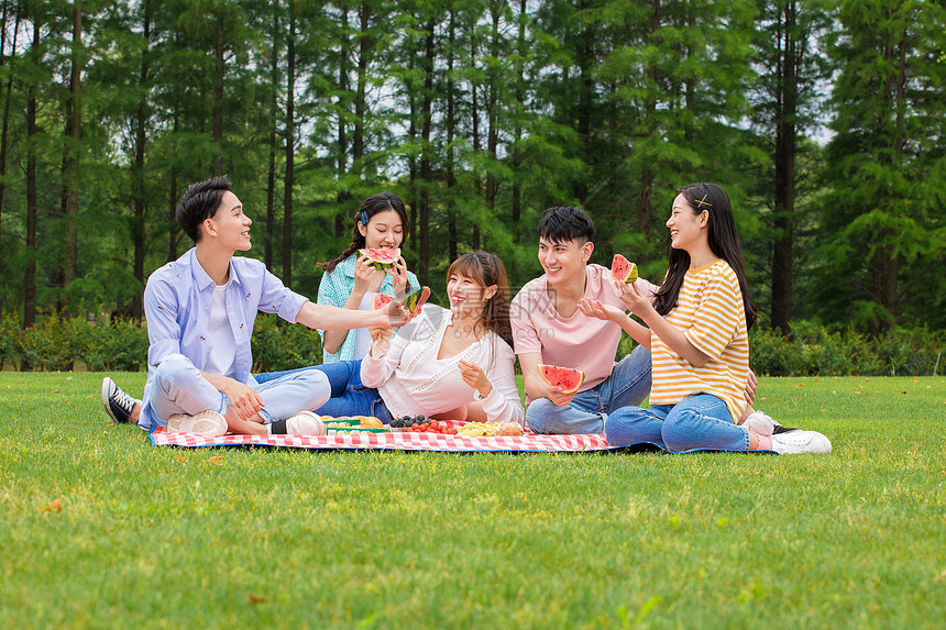 青年朋友聚会野餐图片