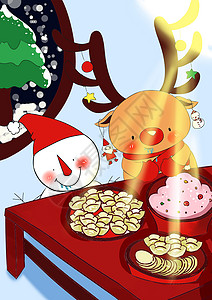 圣诞故事麋鹿与雪人的冬季故事卡通背景