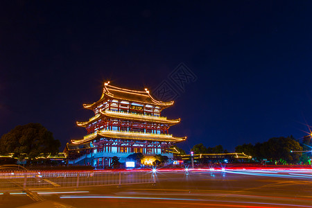 灯火通明的杜甫江阁夜景湖南高清图片素材