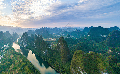 广西省阳朔县九马画山景区航拍风光背景图片