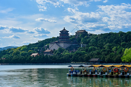 蓝天白云北京北京颐和园内景背景