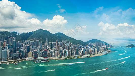 观光梯俯瞰香港维多利亚港城市风光背景