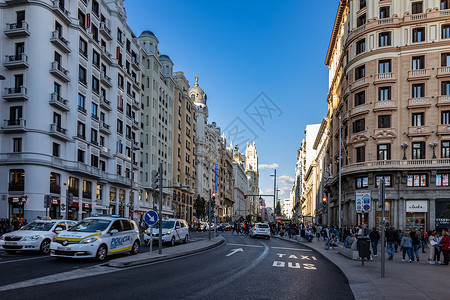 马德里著名商业街格兰大道欧式建筑高清图片素材