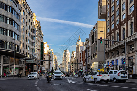 马德里著名商业街格兰大道欧式建筑高清图片素材