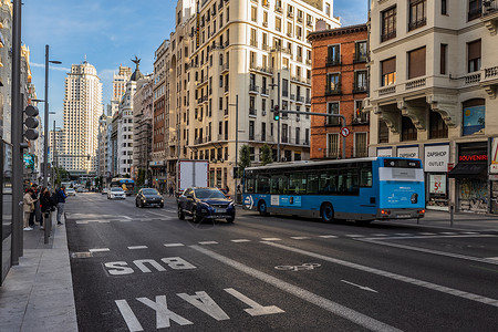 马德里著名商业街格兰大道高清图片