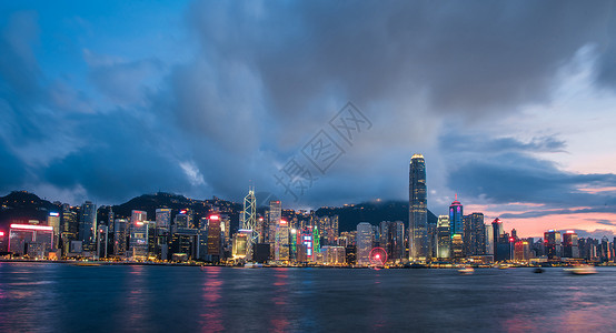 香港维多利亚港夜景风光经济高清图片素材