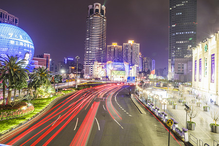 上海徐家汇商圈和车流夜景背景