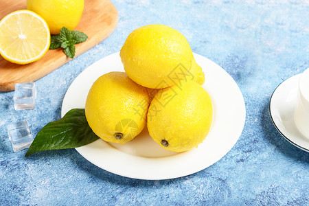 切开柠檬水果黄柠檬背景