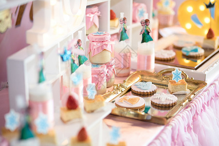 小糕点生日派对冰雪女王粉红主题背景
