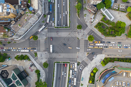 城市街道俯视图航拍城市繁华街头路口立体交通背景