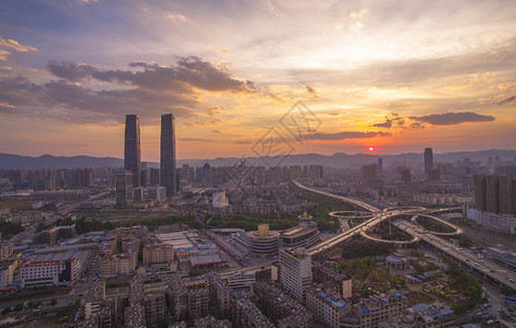 昆明城市航拍夜景夕阳晚霞蓝天高清图片素材