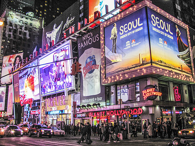 滚动灯箱著名的纽约地标时报广场夜景背景