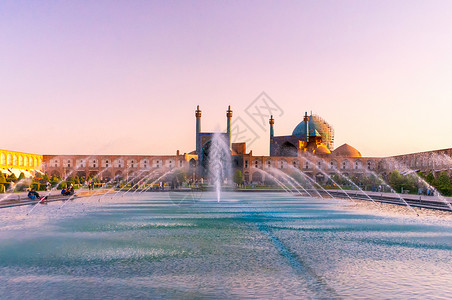 伊玛目清真寺伊斯法罕伊玛目广场喷泉背景
