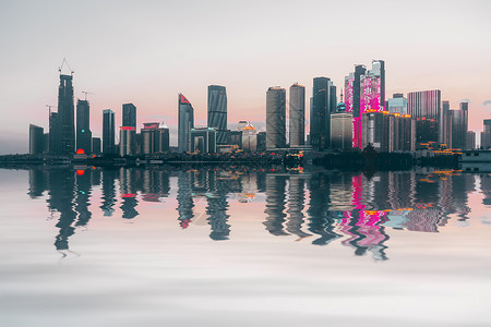 傍晚的海青岛城市傍晚背景