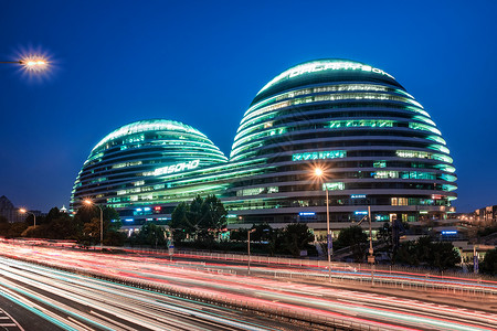 北京现代城北京银河SOHO城夜景背景