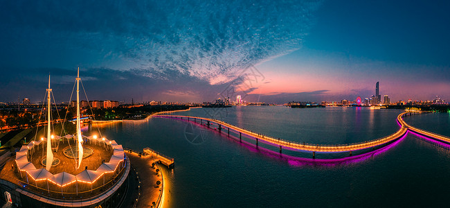 夜跑道苏州金鸡湖帆船公园夜景图背景