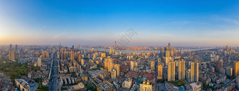 蓝调城市天际线全景长片夕阳高清图片素材