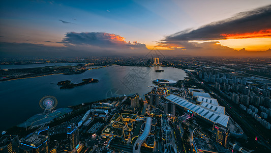 高级建筑日落苏州九龙仓高级蓝背景